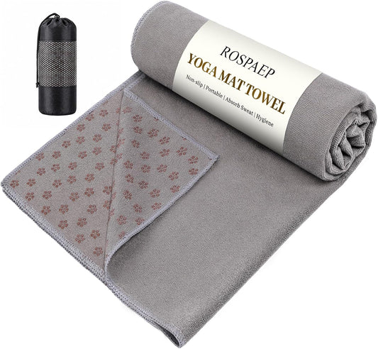 Non Slip Yoga Mat Towel with Silicone Grip Dots, Sweat Absorbent for Hot Yoga Pilates Workout Fitness, 72"x24" Machine Washable with Carry Bag