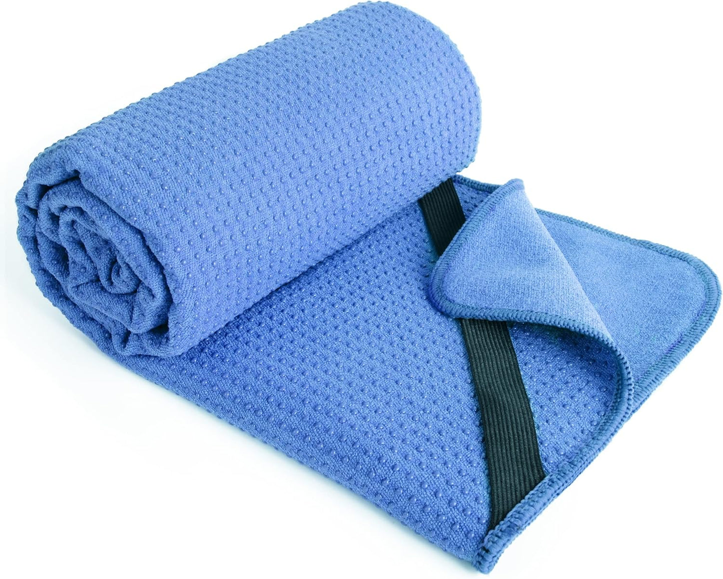 Microfiber Hot Yoga Towel Mat with Non-Slip Silicone Grip and Secure Fit Elastic Straps, 24 x 72 in (Purple)