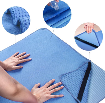 Microfiber Hot Yoga Towel Mat with Non-Slip Silicone Grip and Secure Fit Elastic Straps, 24 x 72 in (Purple)