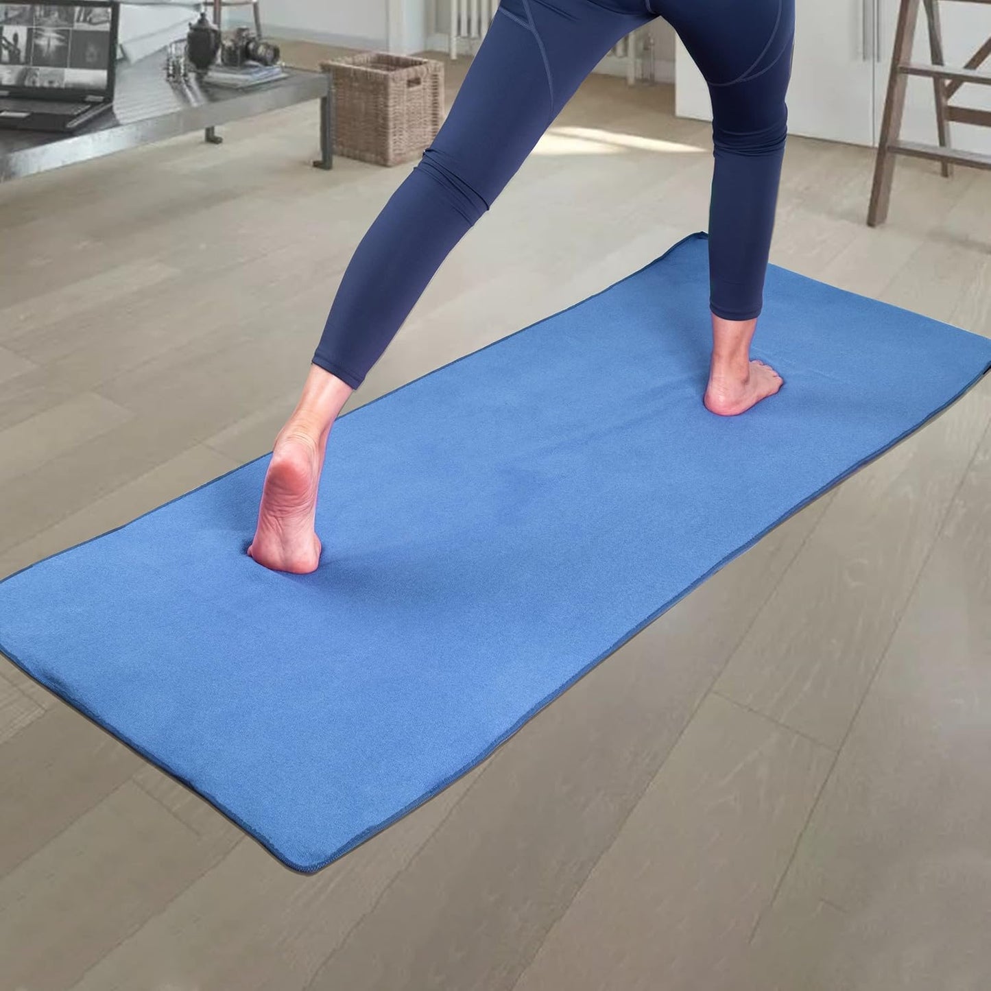 Microfiber Hot Yoga Towel Mat with Non-Slip Silicone Grip and Secure Fit Elastic Straps, 24 x 72 in (Purple)