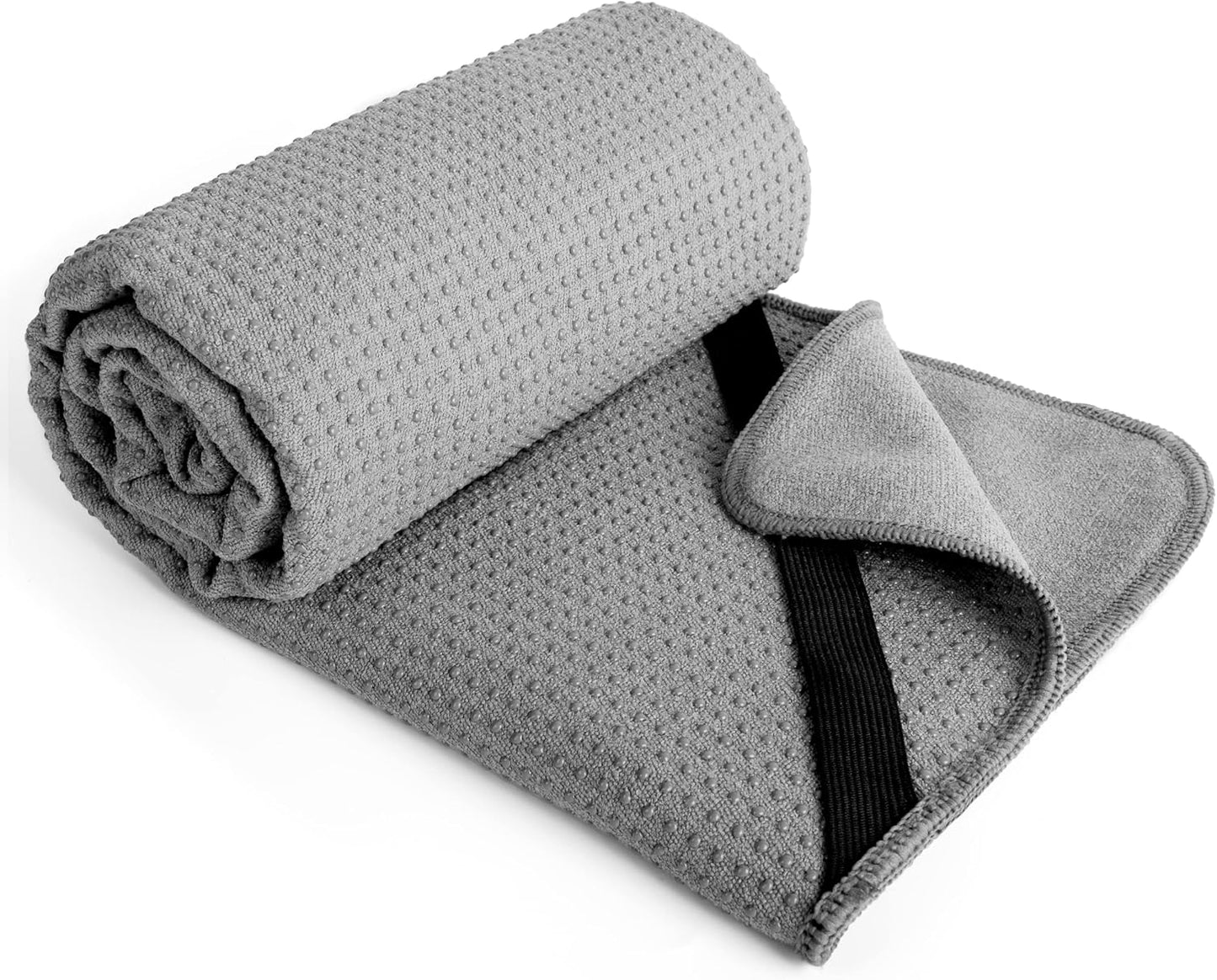 Microfiber Hot Yoga Towel Mat with Non-Slip Silicone Grip and Secure Fit Elastic Straps, 24 x 72 in (Purple)
