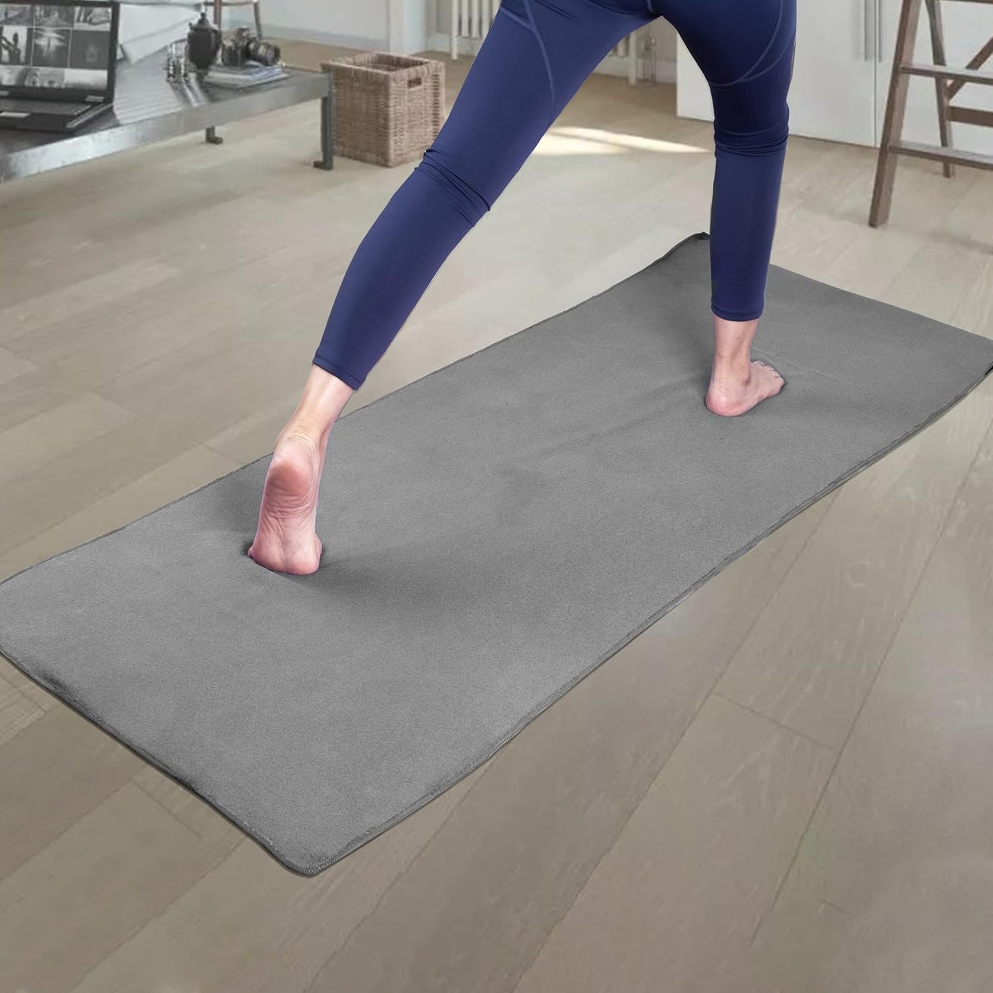 Microfiber Hot Yoga Towel Mat with Non-Slip Silicone Grip and Secure Fit Elastic Straps, 24 x 72 in (Purple)