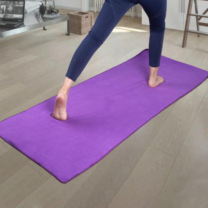 Microfiber Hot Yoga Towel Mat with Non-Slip Silicone Grip and Secure Fit Elastic Straps, 24 x 72 in (Purple)