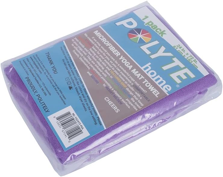 Microfiber Hot Yoga Towel Mat with Non-Slip Silicone Grip and Secure Fit Elastic Straps, 24 x 72 in (Purple)