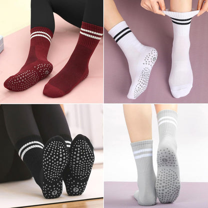 Pilates Socks for Women with Non Slip Grippers, Yoga Crew Socks for Barre Hospital Sticky Slipper Socks 4 Pairs
