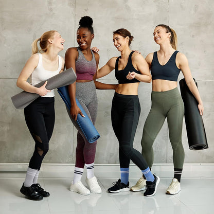 Pilates Socks for Women with Non Slip Grippers, Yoga Crew Socks for Barre Hospital Sticky Slipper Socks 4 Pairs