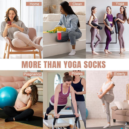 Pilates Socks for Women with Non Slip Grippers, Yoga Crew Socks for Barre Hospital Sticky Slipper Socks 4 Pairs