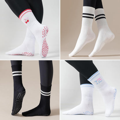Pilates Socks for Women with Non Slip Grippers, Yoga Crew Socks for Barre Hospital Sticky Slipper Socks 4 Pairs
