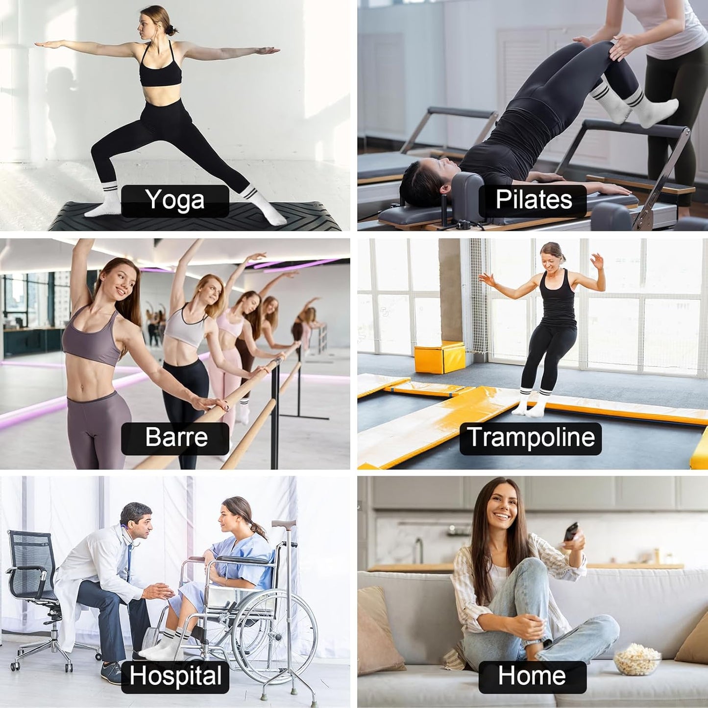 Pilates Socks for Women with Non Slip Grippers, Yoga Crew Socks for Barre Hospital Sticky Slipper Socks 4 Pairs