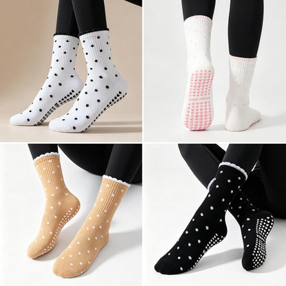 Pilates Socks for Women with Non Slip Grippers, Yoga Crew Socks for Barre Hospital Sticky Slipper Socks 4 Pairs