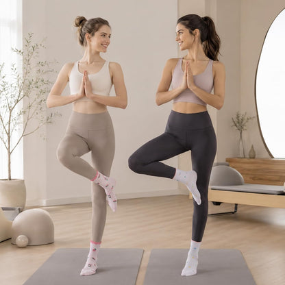 Pilates Socks for Women with Non Slip Grippers, Yoga Crew Socks for Barre Hospital Sticky Slipper Socks 4 Pairs