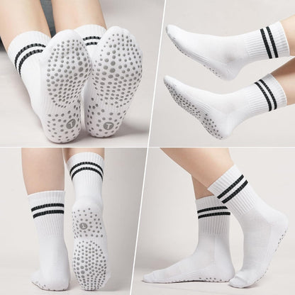 Pilates Socks for Women with Non Slip Grippers, Yoga Crew Socks for Barre Hospital Sticky Slipper Socks 4 Pairs