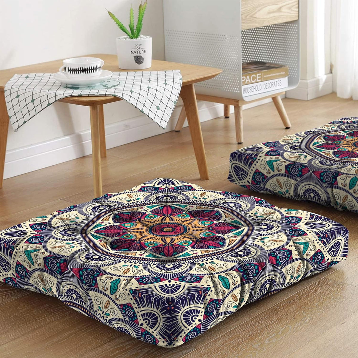 Mandala Meditation Cushion, Boho Meditation Mat, Meditation Pillows for Sitting on Floor, Cushions for Sitting in Home and Outdoor, Round Floor Pillows Cushion Seating for Yoga Accessories 22'' X 22''