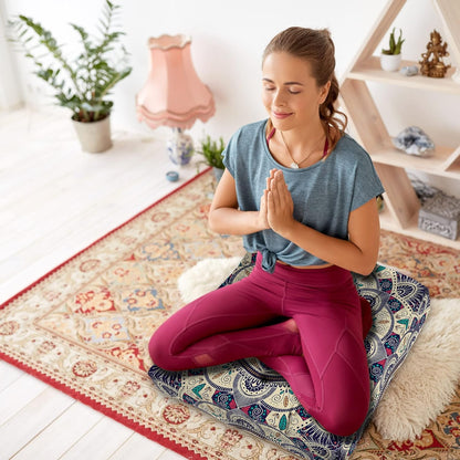 Mandala Meditation Cushion, Boho Meditation Mat, Meditation Pillows for Sitting on Floor, Cushions for Sitting in Home and Outdoor, Round Floor Pillows Cushion Seating for Yoga Accessories 22'' X 22''