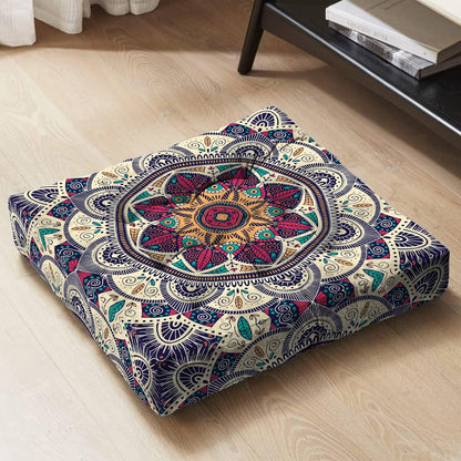 Mandala Meditation Cushion, Boho Meditation Mat, Meditation Pillows for Sitting on Floor, Cushions for Sitting in Home and Outdoor, Round Floor Pillows Cushion Seating for Yoga Accessories 22'' X 22''