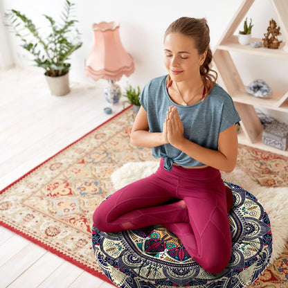 Mandala Meditation Cushion, Boho Meditation Mat, Meditation Pillows for Sitting on Floor, Cushions for Sitting in Home and Outdoor, Round Floor Pillows Cushion Seating for Yoga Accessories 22'' X 22''