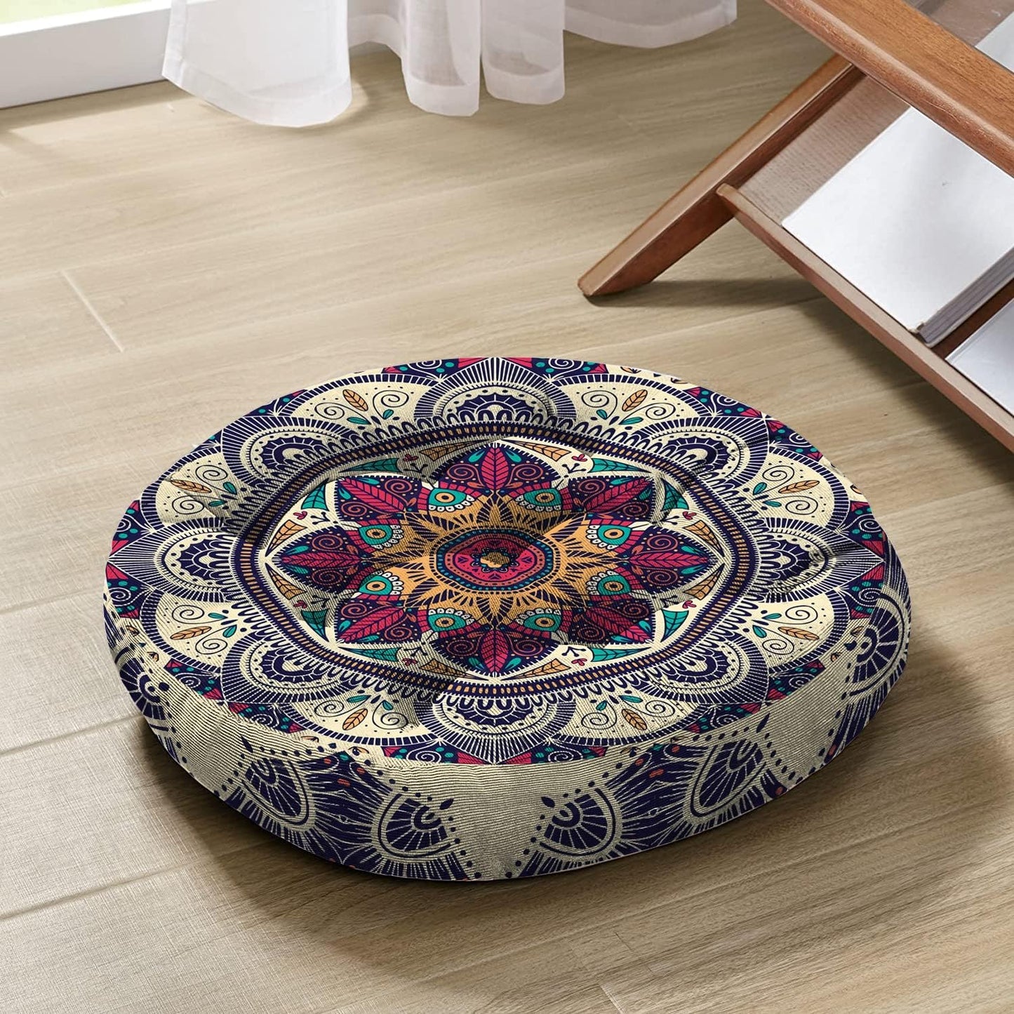 Mandala Meditation Cushion, Boho Meditation Mat, Meditation Pillows for Sitting on Floor, Cushions for Sitting in Home and Outdoor, Round Floor Pillows Cushion Seating for Yoga Accessories 22'' X 22''