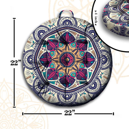 Mandala Meditation Cushion, Boho Meditation Mat, Meditation Pillows for Sitting on Floor, Cushions for Sitting in Home and Outdoor, Round Floor Pillows Cushion Seating for Yoga Accessories 22'' X 22''