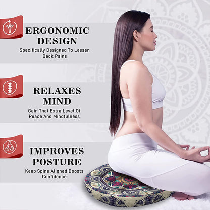 Mandala Meditation Cushion, Boho Meditation Mat, Meditation Pillows for Sitting on Floor, Cushions for Sitting in Home and Outdoor, Round Floor Pillows Cushion Seating for Yoga Accessories 22'' X 22''