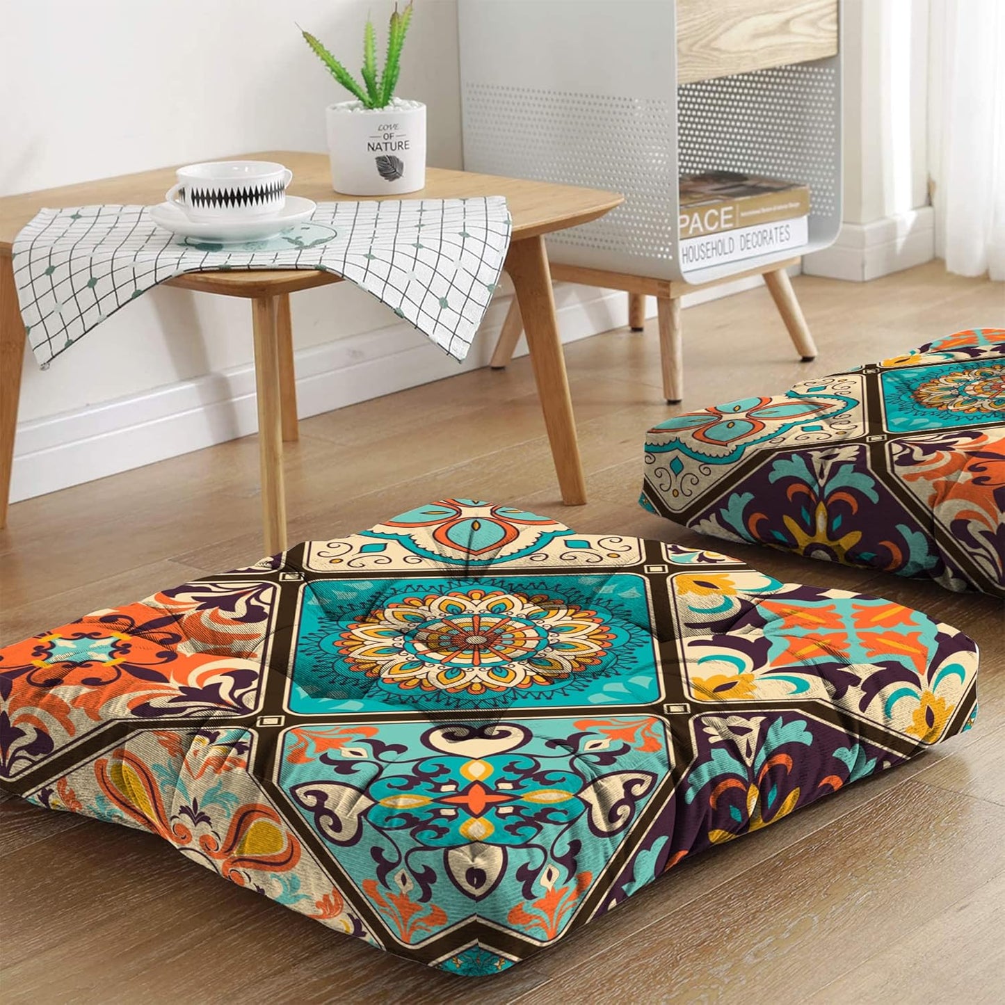 Mandala Meditation Cushion, Boho Meditation Mat, Meditation Pillows for Sitting on Floor, Cushions for Sitting in Home and Outdoor, Round Floor Pillows Cushion Seating for Yoga Accessories 22'' X 22''