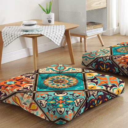 Mandala Meditation Cushion, Boho Meditation Mat, Meditation Pillows for Sitting on Floor, Cushions for Sitting in Home and Outdoor, Round Floor Pillows Cushion Seating for Yoga Accessories 22'' X 22''