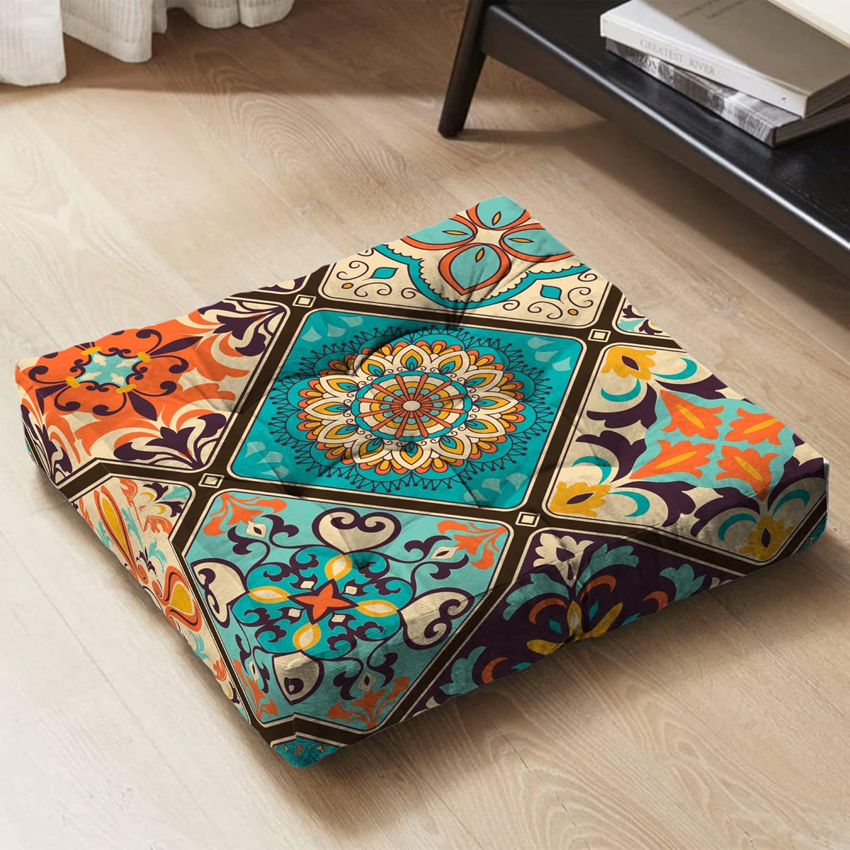 Mandala Meditation Cushion, Boho Meditation Mat, Meditation Pillows for Sitting on Floor, Cushions for Sitting in Home and Outdoor, Round Floor Pillows Cushion Seating for Yoga Accessories 22'' X 22''