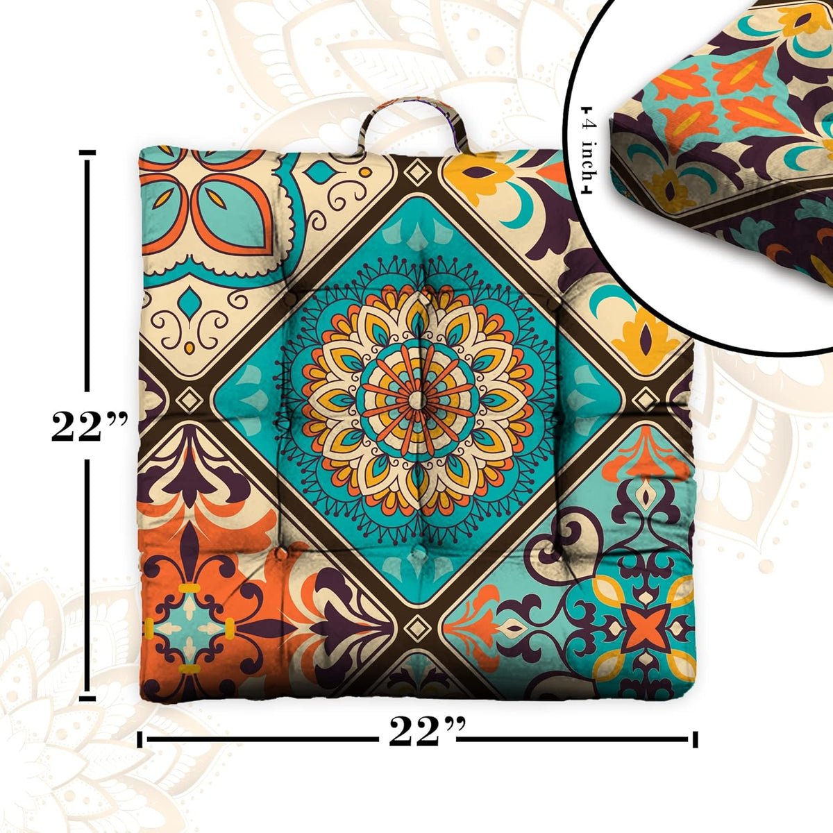 Mandala Meditation Cushion, Boho Meditation Mat, Meditation Pillows for Sitting on Floor, Cushions for Sitting in Home and Outdoor, Round Floor Pillows Cushion Seating for Yoga Accessories 22'' X 22''