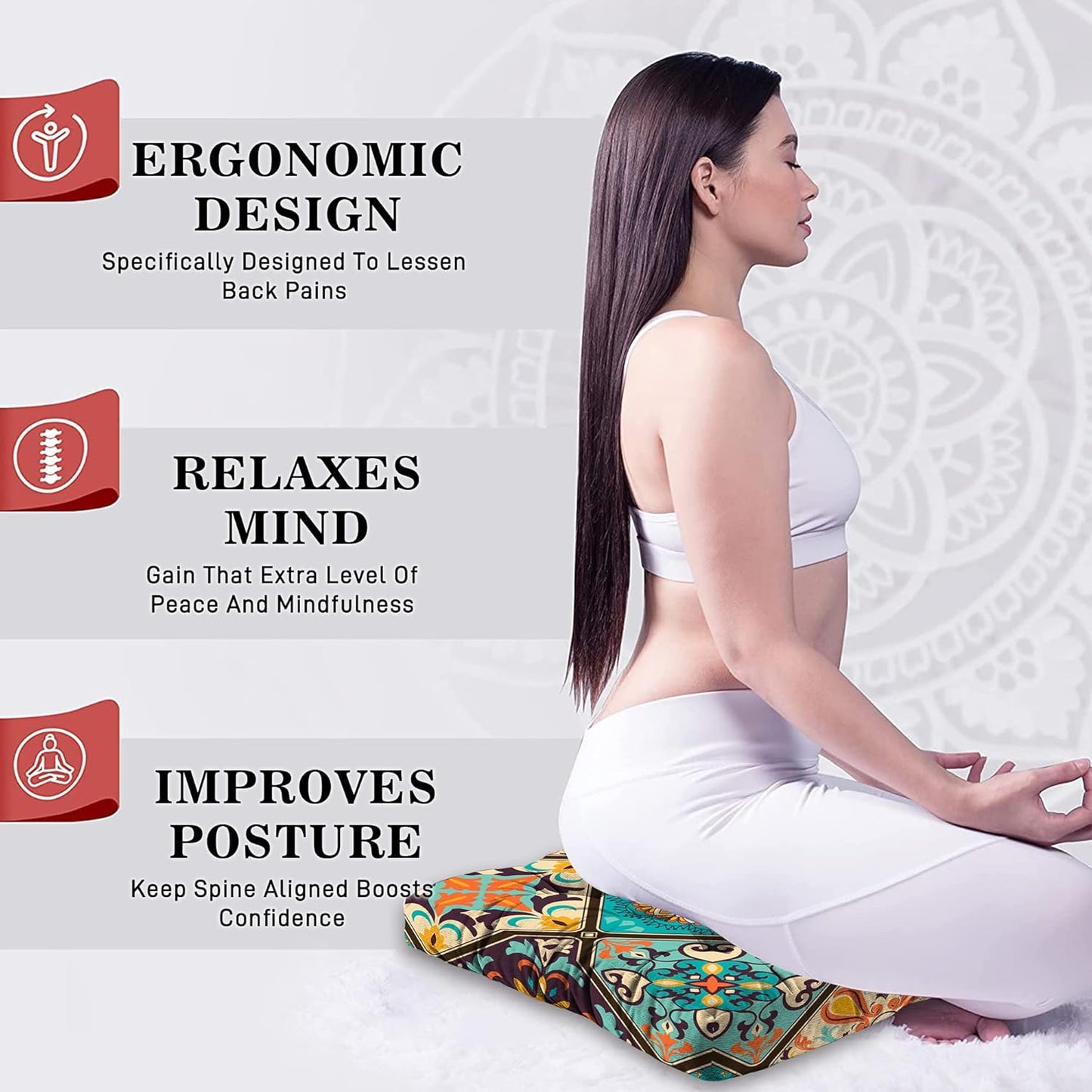 Mandala Meditation Cushion, Boho Meditation Mat, Meditation Pillows for Sitting on Floor, Cushions for Sitting in Home and Outdoor, Round Floor Pillows Cushion Seating for Yoga Accessories 22'' X 22''