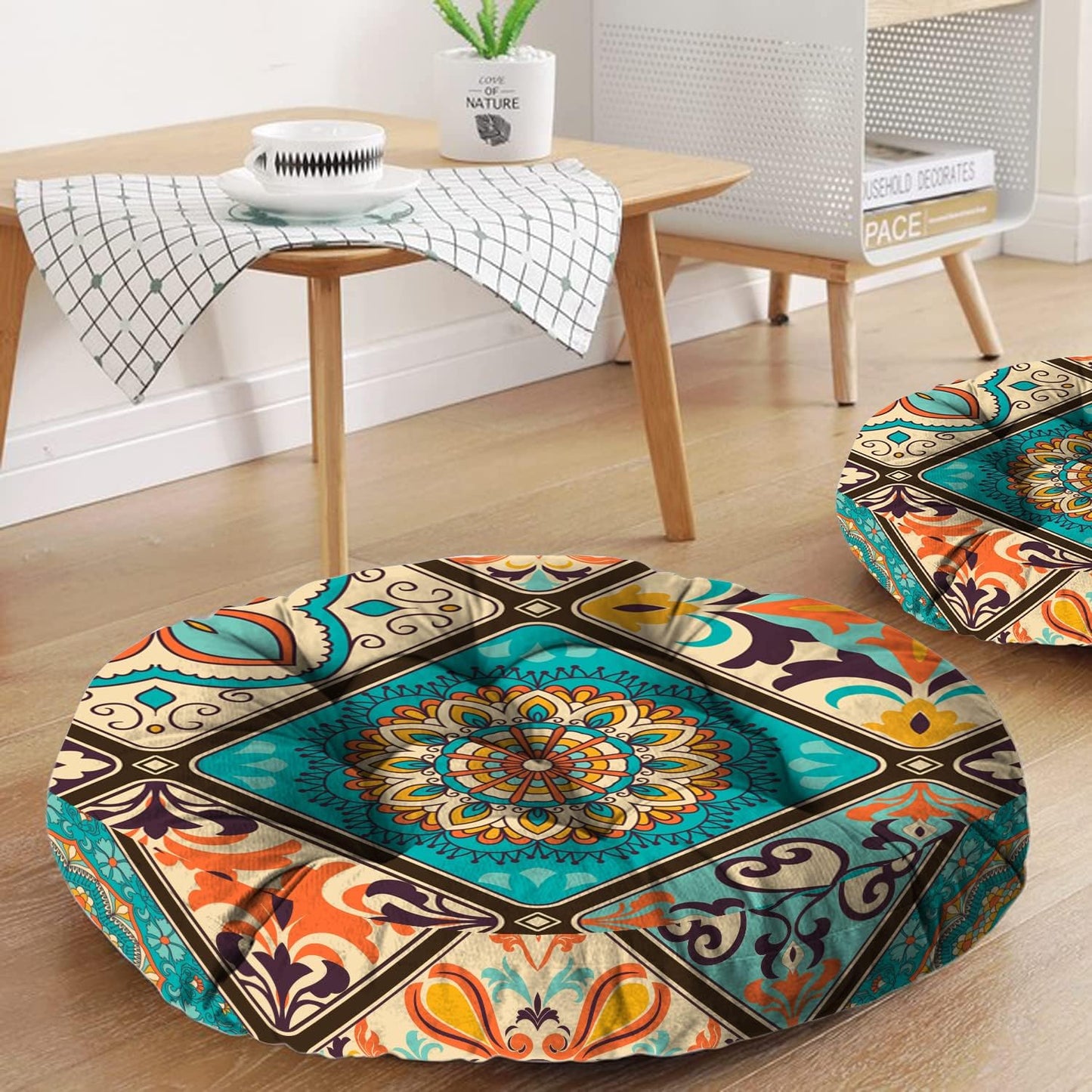 Mandala Meditation Cushion, Boho Meditation Mat, Meditation Pillows for Sitting on Floor, Cushions for Sitting in Home and Outdoor, Round Floor Pillows Cushion Seating for Yoga Accessories 22'' X 22''