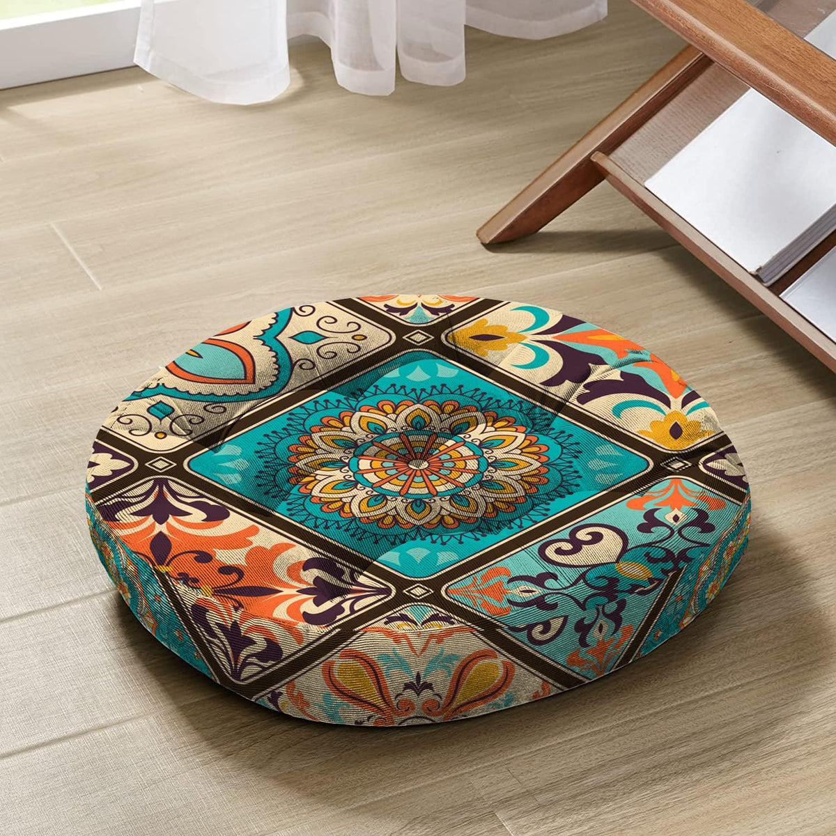 Mandala Meditation Cushion, Boho Meditation Mat, Meditation Pillows for Sitting on Floor, Cushions for Sitting in Home and Outdoor, Round Floor Pillows Cushion Seating for Yoga Accessories 22'' X 22''