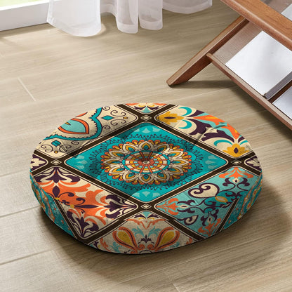 Mandala Meditation Cushion, Boho Meditation Mat, Meditation Pillows for Sitting on Floor, Cushions for Sitting in Home and Outdoor, Round Floor Pillows Cushion Seating for Yoga Accessories 22'' X 22''