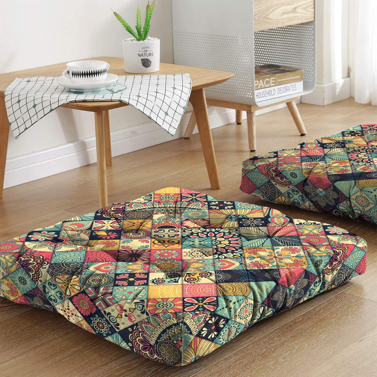 Mandala Meditation Cushion, Boho Meditation Mat, Meditation Pillows for Sitting on Floor, Cushions for Sitting in Home and Outdoor, Round Floor Pillows Cushion Seating for Yoga Accessories 22'' X 22''