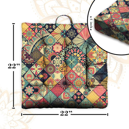 Mandala Meditation Cushion, Boho Meditation Mat, Meditation Pillows for Sitting on Floor, Cushions for Sitting in Home and Outdoor, Round Floor Pillows Cushion Seating for Yoga Accessories 22'' X 22''