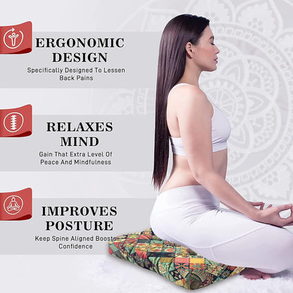 Mandala Meditation Cushion, Boho Meditation Mat, Meditation Pillows for Sitting on Floor, Cushions for Sitting in Home and Outdoor, Round Floor Pillows Cushion Seating for Yoga Accessories 22'' X 22''