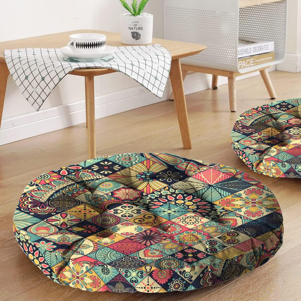 Mandala Meditation Cushion, Boho Meditation Mat, Meditation Pillows for Sitting on Floor, Cushions for Sitting in Home and Outdoor, Round Floor Pillows Cushion Seating for Yoga Accessories 22'' X 22''