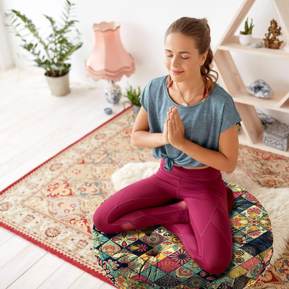 Mandala Meditation Cushion, Boho Meditation Mat, Meditation Pillows for Sitting on Floor, Cushions for Sitting in Home and Outdoor, Round Floor Pillows Cushion Seating for Yoga Accessories 22'' X 22''
