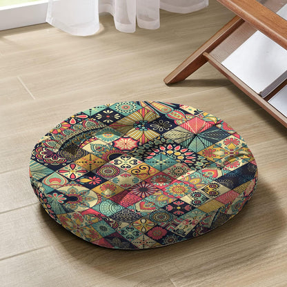 Mandala Meditation Cushion, Boho Meditation Mat, Meditation Pillows for Sitting on Floor, Cushions for Sitting in Home and Outdoor, Round Floor Pillows Cushion Seating for Yoga Accessories 22'' X 22''