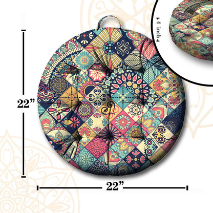 Mandala Meditation Cushion, Boho Meditation Mat, Meditation Pillows for Sitting on Floor, Cushions for Sitting in Home and Outdoor, Round Floor Pillows Cushion Seating for Yoga Accessories 22'' X 22''