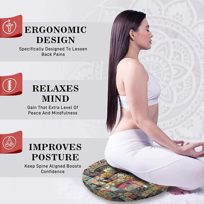 Mandala Meditation Cushion, Boho Meditation Mat, Meditation Pillows for Sitting on Floor, Cushions for Sitting in Home and Outdoor, Round Floor Pillows Cushion Seating for Yoga Accessories 22'' X 22''