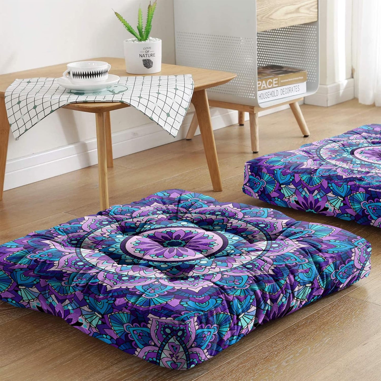 Mandala Meditation Cushion, Boho Meditation Mat, Meditation Pillows for Sitting on Floor, Cushions for Sitting in Home and Outdoor, Round Floor Pillows Cushion Seating for Yoga Accessories 22'' X 22''