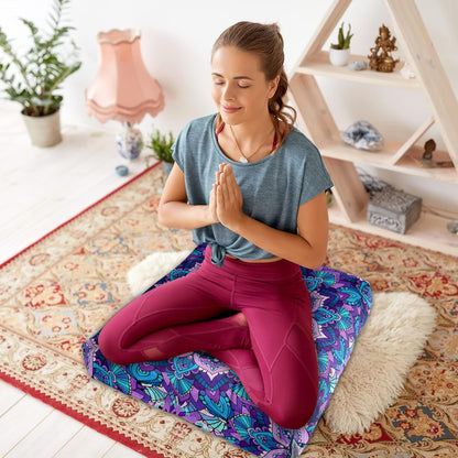 Mandala Meditation Cushion, Boho Meditation Mat, Meditation Pillows for Sitting on Floor, Cushions for Sitting in Home and Outdoor, Round Floor Pillows Cushion Seating for Yoga Accessories 22'' X 22''