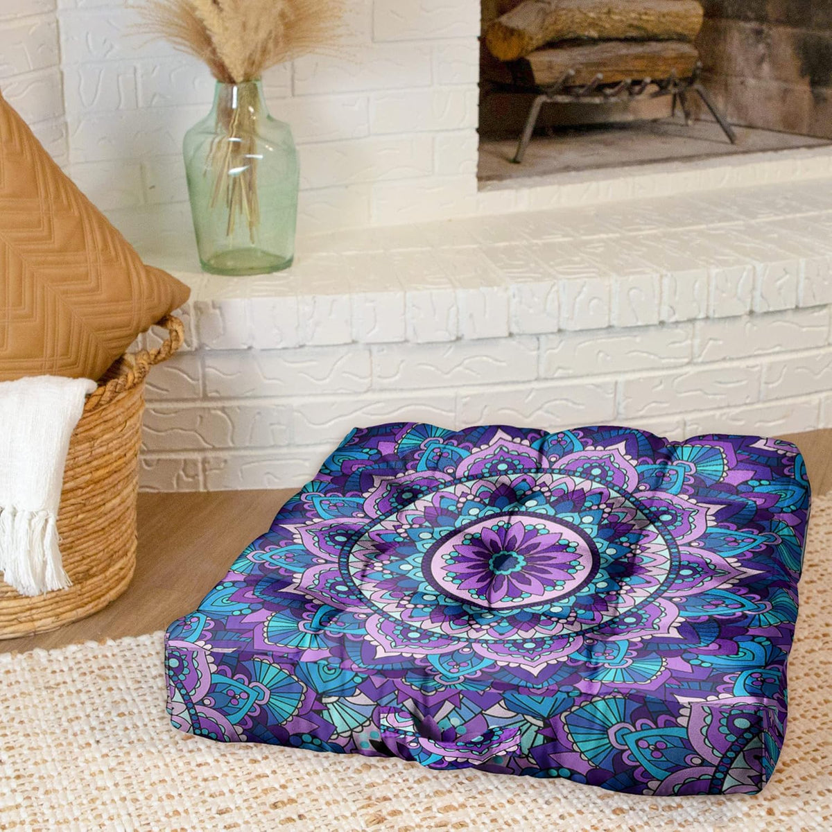 Mandala Meditation Cushion, Boho Meditation Mat, Meditation Pillows for Sitting on Floor, Cushions for Sitting in Home and Outdoor, Round Floor Pillows Cushion Seating for Yoga Accessories 22'' X 22''