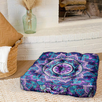 Mandala Meditation Cushion, Boho Meditation Mat, Meditation Pillows for Sitting on Floor, Cushions for Sitting in Home and Outdoor, Round Floor Pillows Cushion Seating for Yoga Accessories 22'' X 22''
