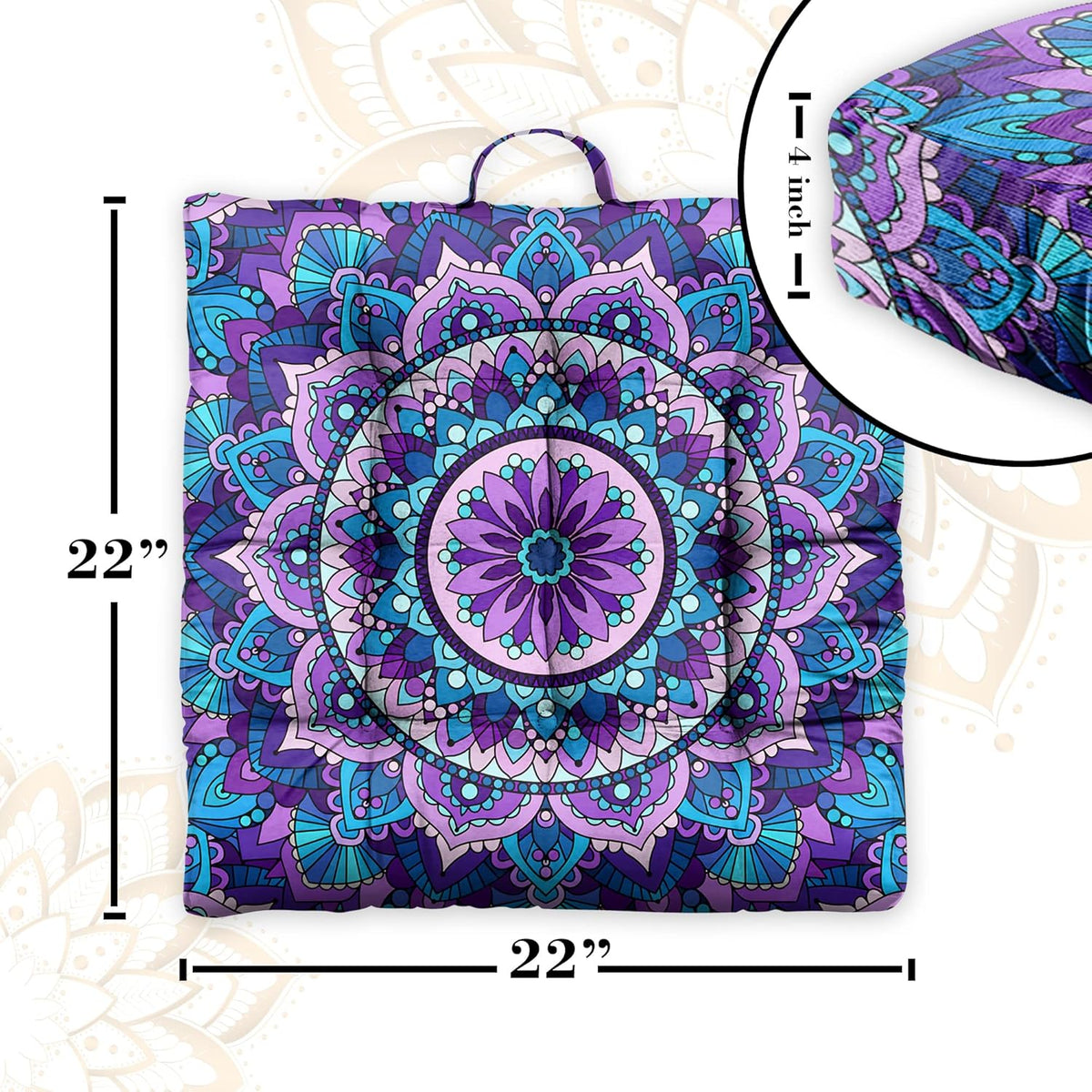 Mandala Meditation Cushion, Boho Meditation Mat, Meditation Pillows for Sitting on Floor, Cushions for Sitting in Home and Outdoor, Round Floor Pillows Cushion Seating for Yoga Accessories 22'' X 22''
