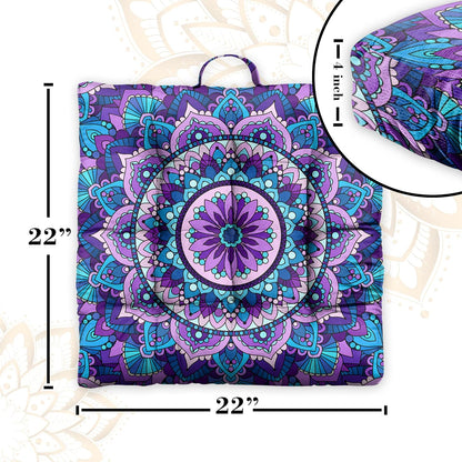 Mandala Meditation Cushion, Boho Meditation Mat, Meditation Pillows for Sitting on Floor, Cushions for Sitting in Home and Outdoor, Round Floor Pillows Cushion Seating for Yoga Accessories 22'' X 22''