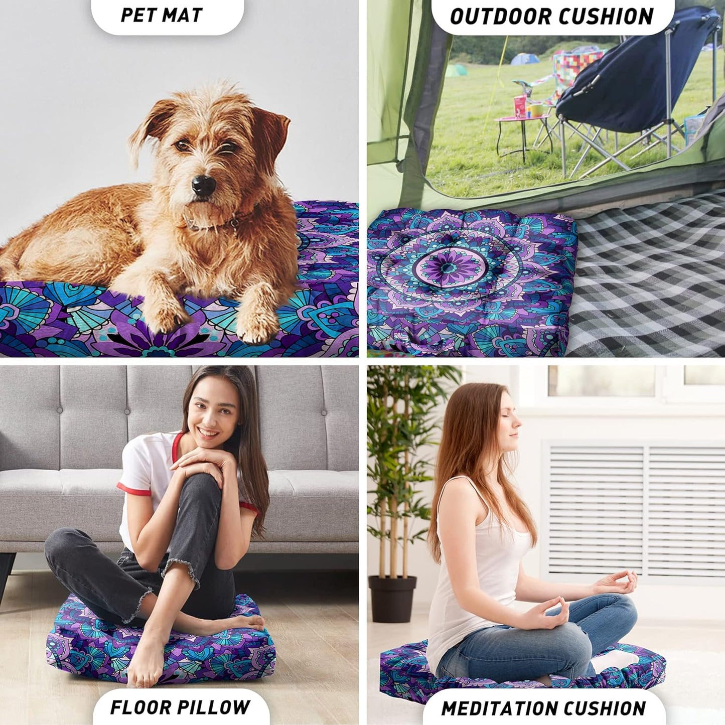 Mandala Meditation Cushion, Boho Meditation Mat, Meditation Pillows for Sitting on Floor, Cushions for Sitting in Home and Outdoor, Round Floor Pillows Cushion Seating for Yoga Accessories 22'' X 22''