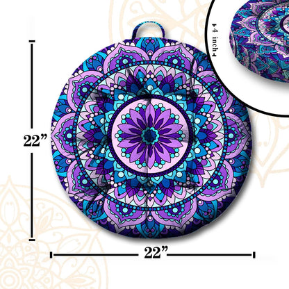 Mandala Meditation Cushion, Boho Meditation Mat, Meditation Pillows for Sitting on Floor, Cushions for Sitting in Home and Outdoor, Round Floor Pillows Cushion Seating for Yoga Accessories 22'' X 22''
