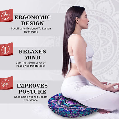 Mandala Meditation Cushion, Boho Meditation Mat, Meditation Pillows for Sitting on Floor, Cushions for Sitting in Home and Outdoor, Round Floor Pillows Cushion Seating for Yoga Accessories 22'' X 22''