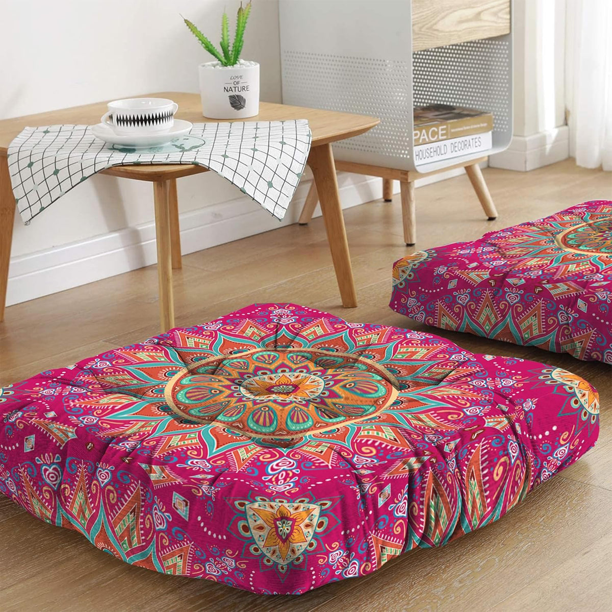 Mandala Meditation Cushion, Boho Meditation Mat, Meditation Pillows for Sitting on Floor, Cushions for Sitting in Home and Outdoor, Round Floor Pillows Cushion Seating for Yoga Accessories 22'' X 22''