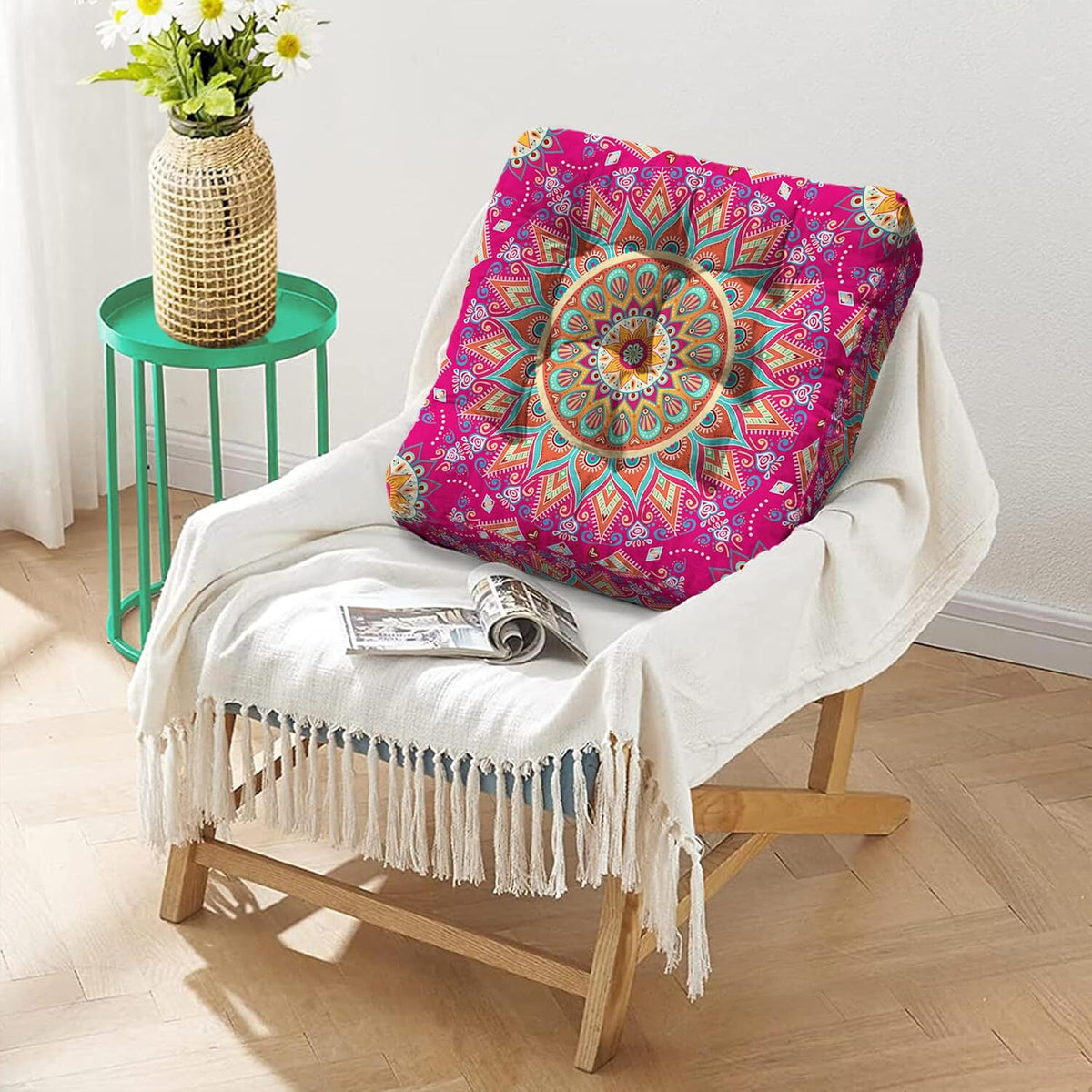 Mandala Meditation Cushion, Boho Meditation Mat, Meditation Pillows for Sitting on Floor, Cushions for Sitting in Home and Outdoor, Round Floor Pillows Cushion Seating for Yoga Accessories 22'' X 22''